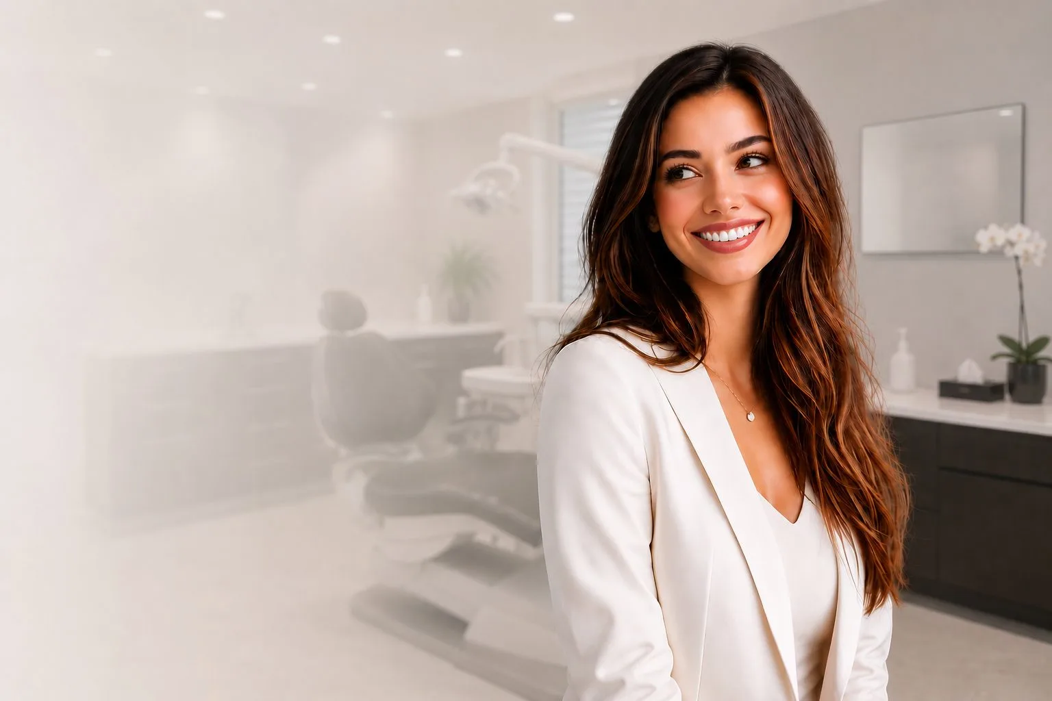 Cosmetic dentist North Dallas - smiling Premier Smiles patient